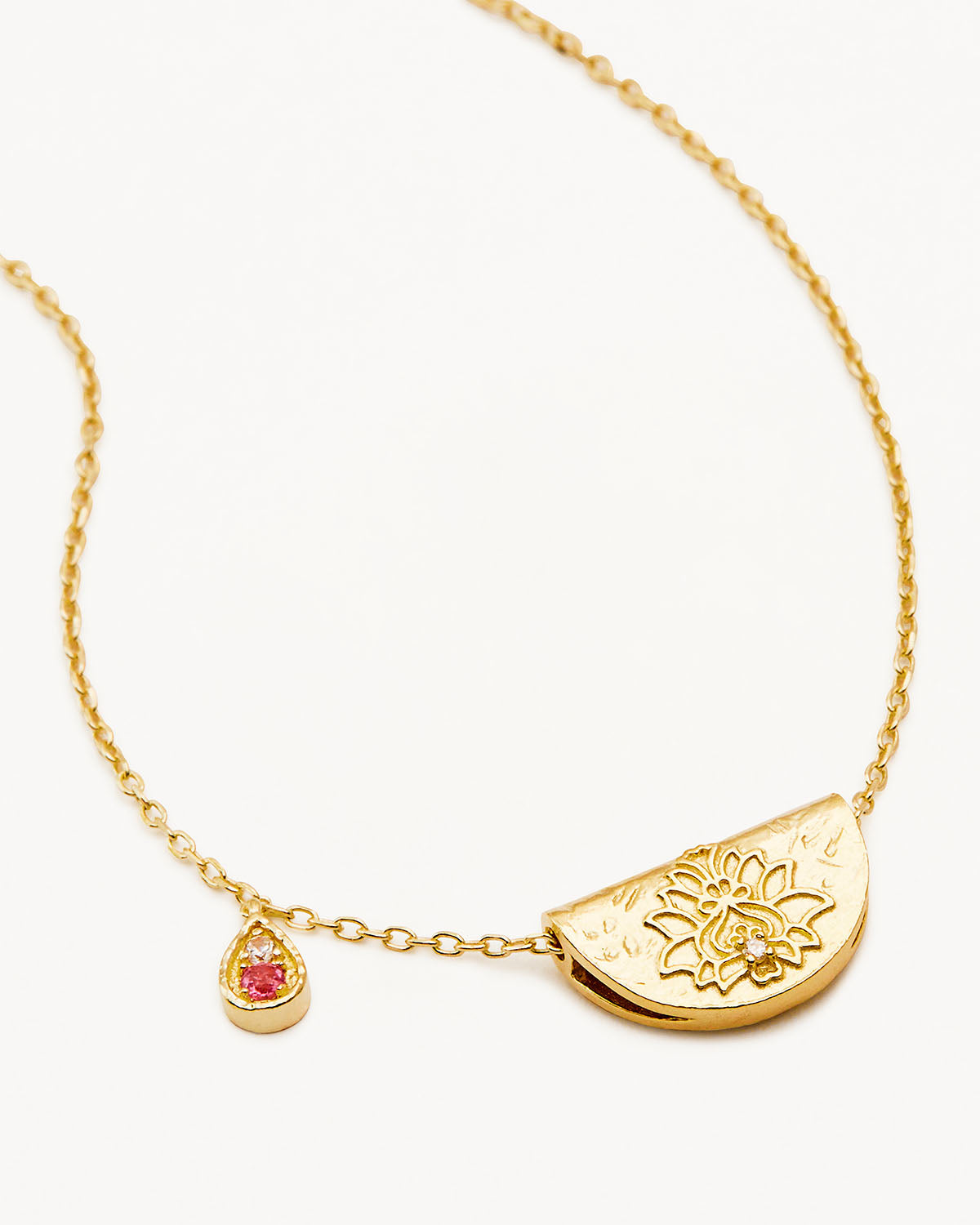 18k Gold Vermeil Lotus Birthstone Necklace - October - Pink