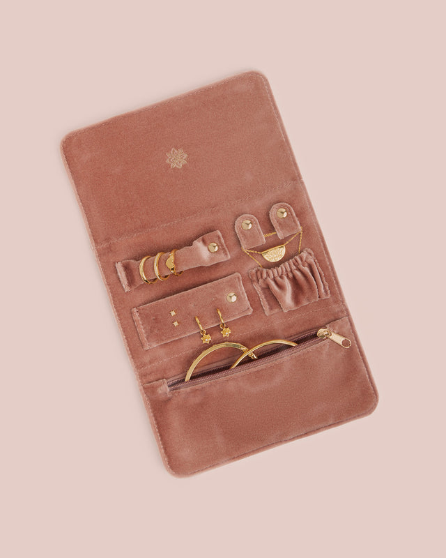 Soft Travel Jewellery Roll - Dusty Rose