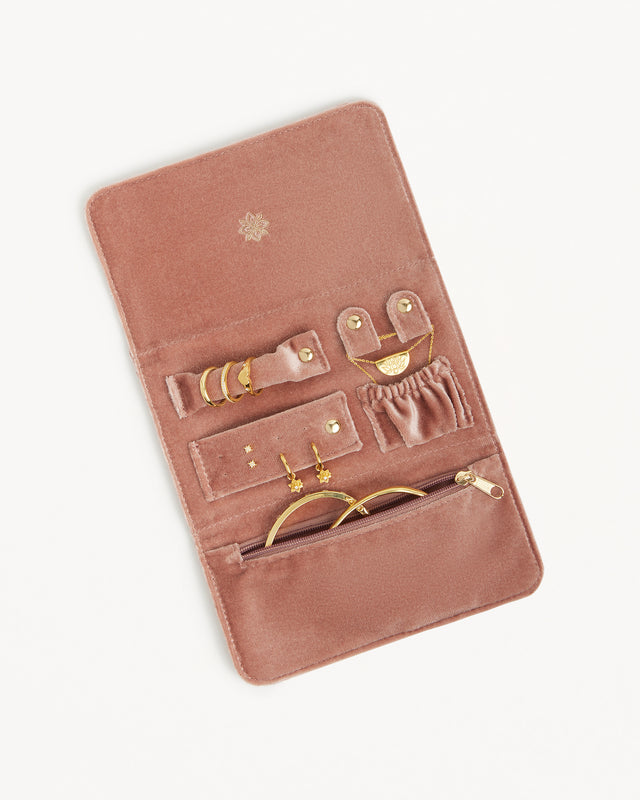 Soft Travel Jewellery Roll - Dusty Rose