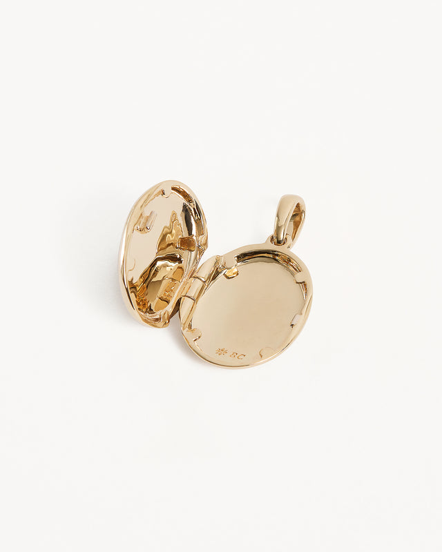 14k Solid Gold Rounded Diamond Lotus Locket Pendant