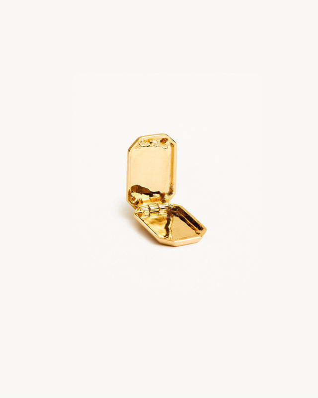 14k Solid Gold Rectangular Diamond Lotus Locket Pendant