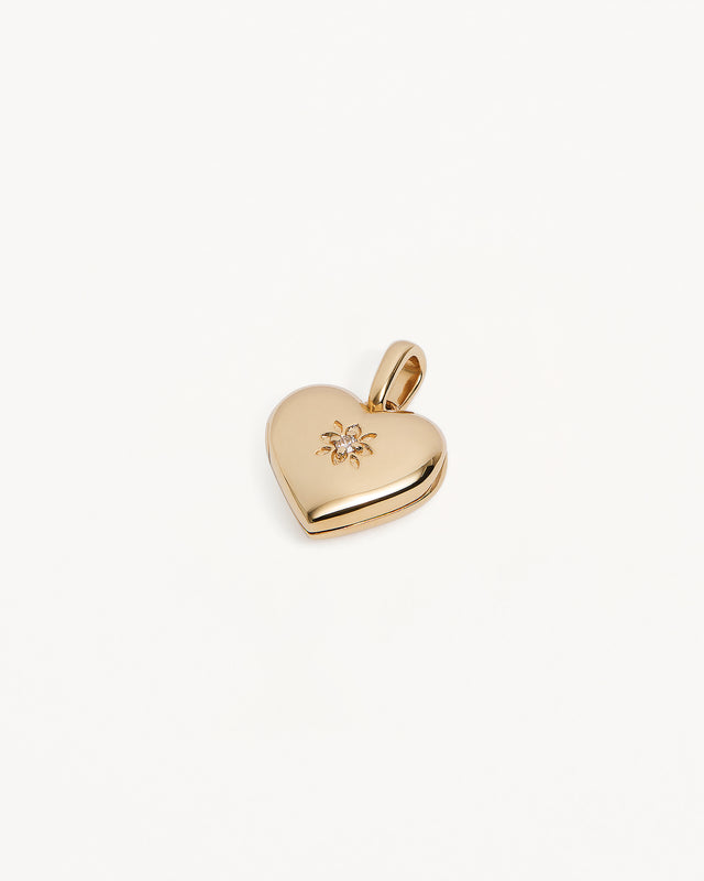 14k Solid Gold Heart Diamond Lotus Locket Pendant