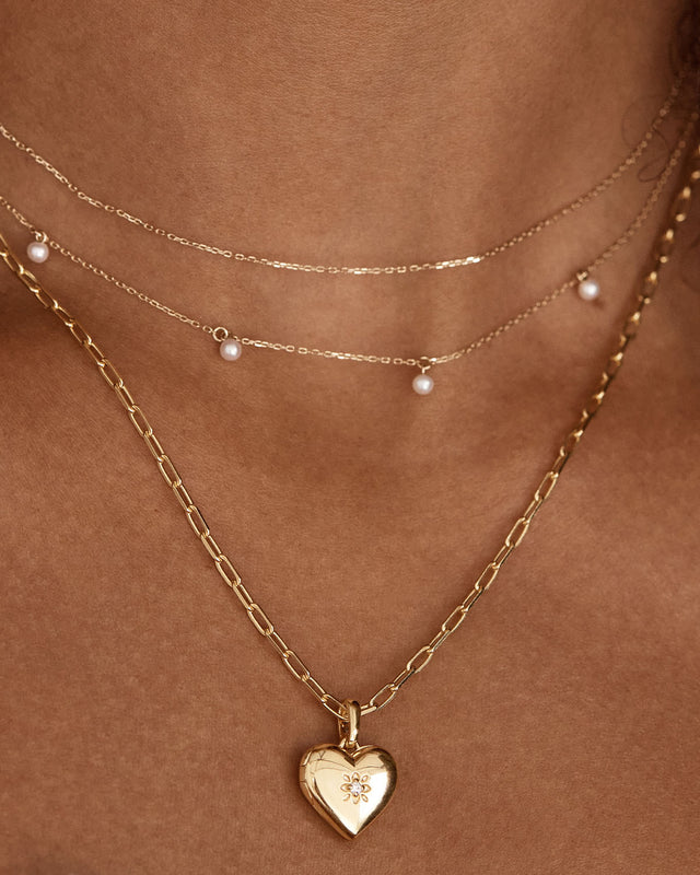 14k Solid Gold Heart Diamond Lotus Locket Pendant