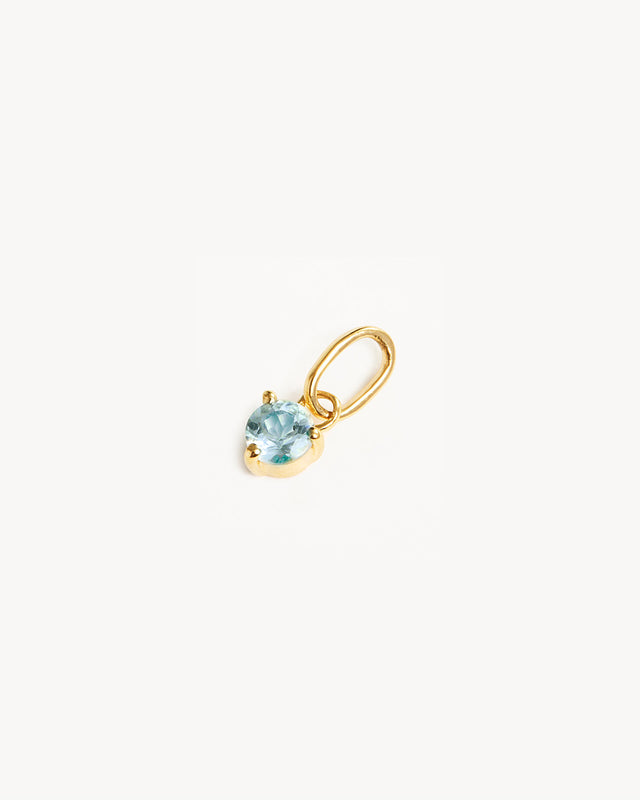 14k Solid Gold Always In My Heart Birthstone Necklace Pendant - March - Aquamarine