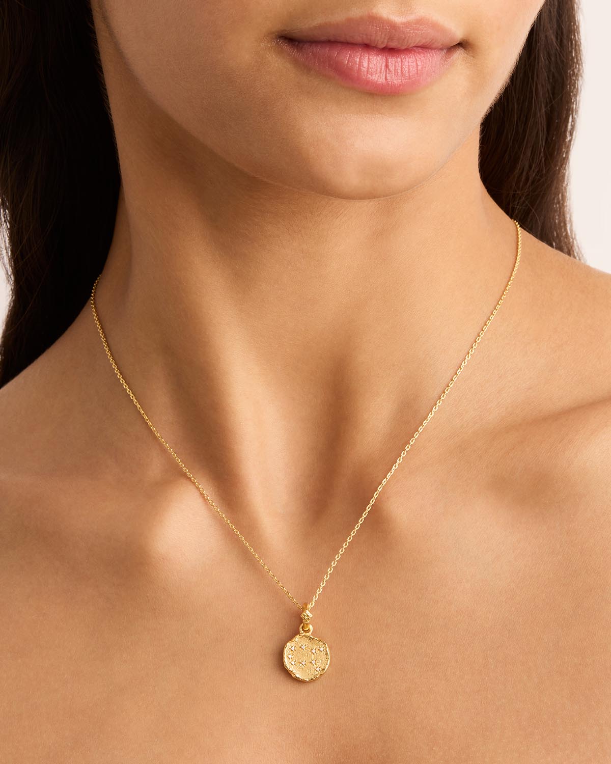 Diamond Accent Gemini Zodiac Disc Necklace in Sterling Silver with 14K Gold  Plate - 18