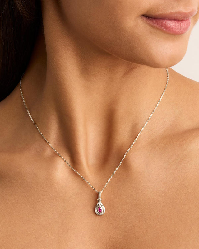 Sterling Silver With Love Birthstone Annex Link Pendant - July