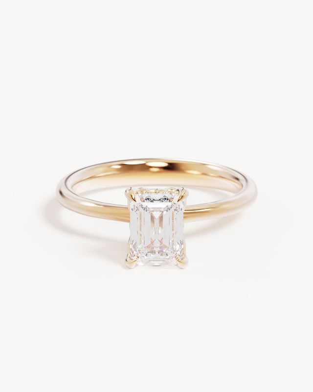 18k Solid Gold Lotus Solitaire Engagement Ring - Emerald