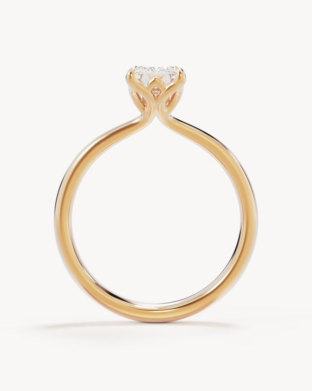 18k Solid Gold Lotus Solitaire Engagement Ring - Emerald