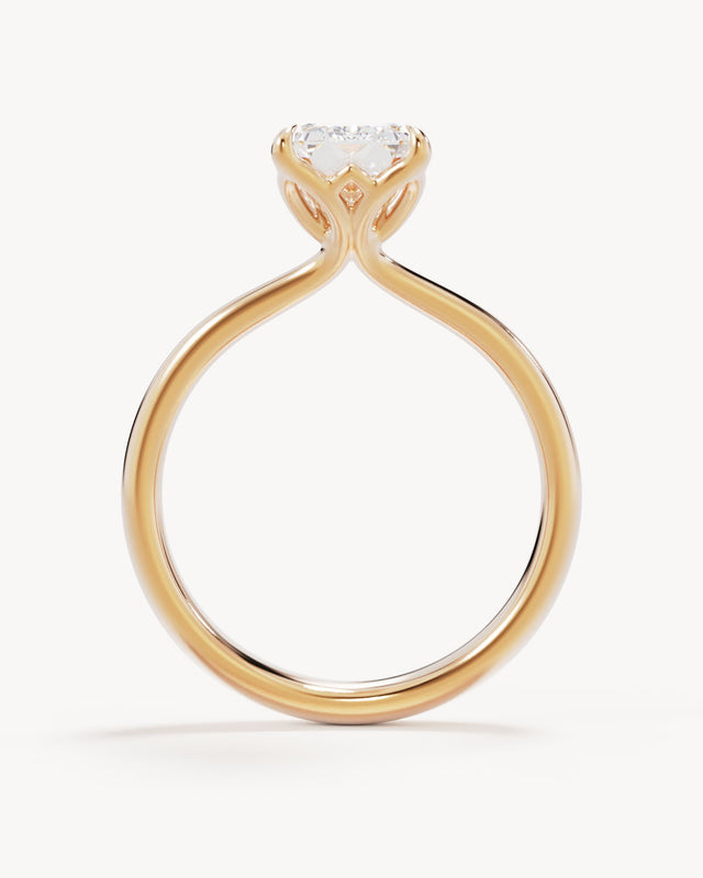 18k Solid Gold Lotus Solitaire Engagement Ring - Emerald 1.5ct