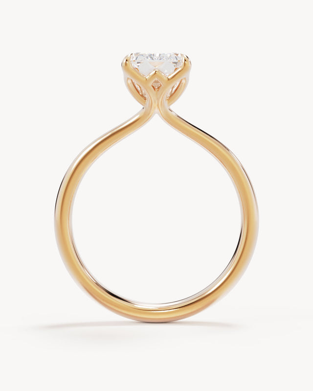 18k Solid Gold Lotus Solitaire Engagement Ring - Emerald 2ct