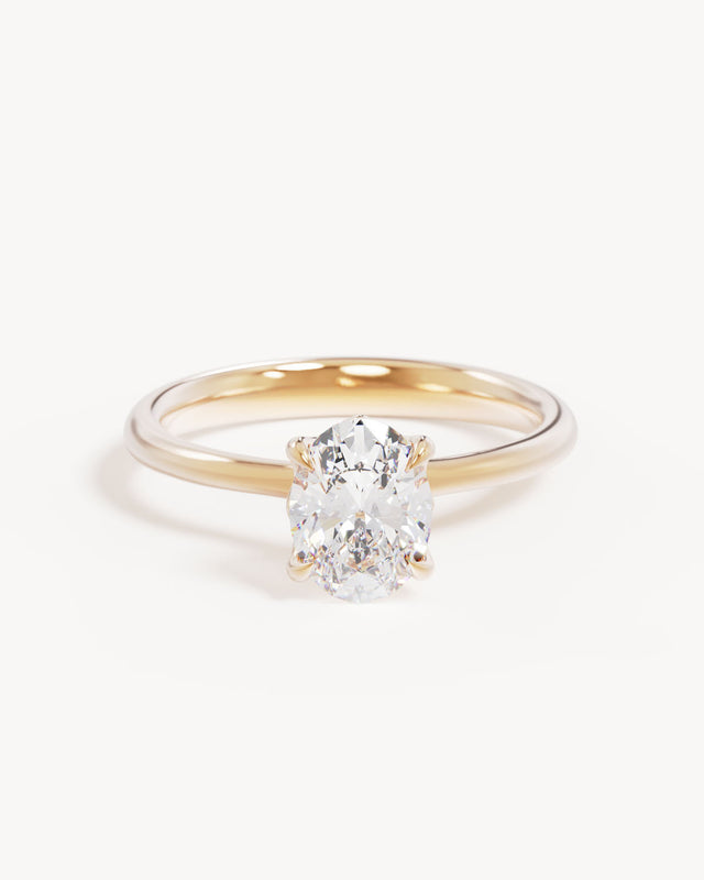 18k Solid Gold Lotus Solitaire Engagement Ring - Oval