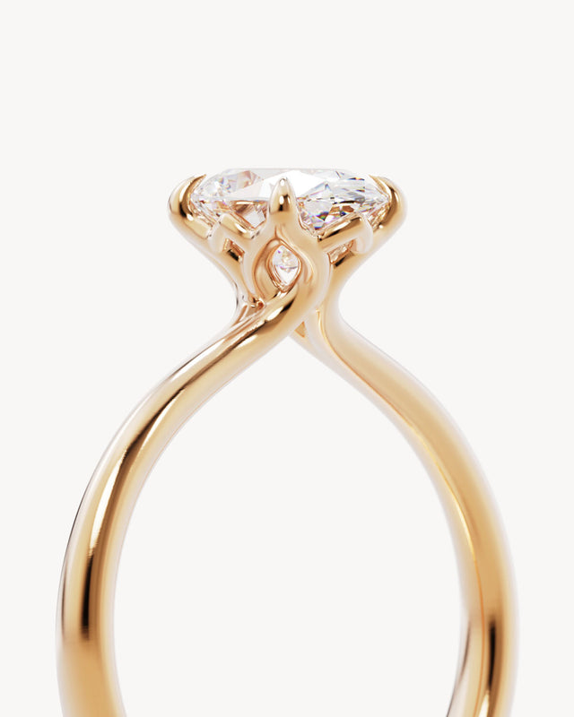 18k Solid Gold Lotus Solitaire Engagement Ring - Oval
