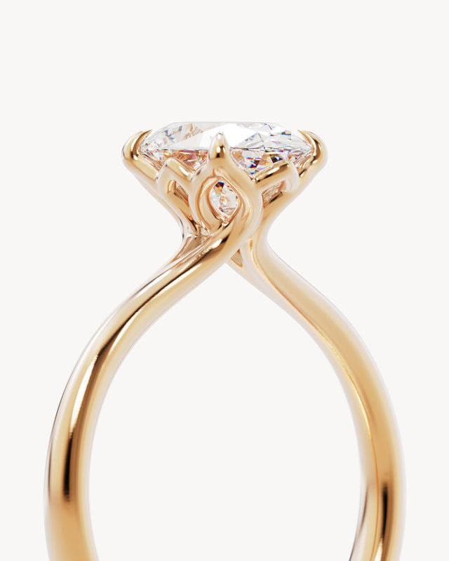 18k Solid Gold Lotus Solitaire Engagement Ring - Oval 1.5ct