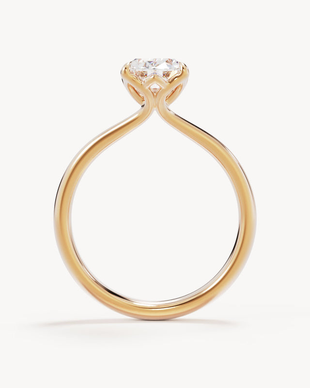 18k Solid Gold Lotus Solitaire Engagement Ring - Oval 1.5ct