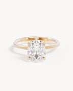 18k Solid Gold Lotus Solitaire Engagement Ring - Oval 2ct