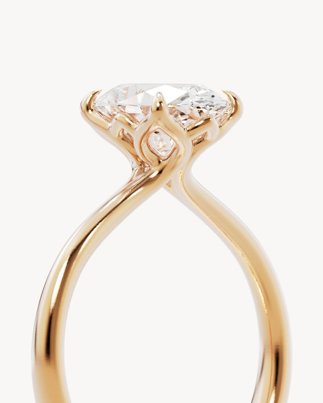 18k Solid Gold Lotus Solitaire Engagement Ring - Oval 2ct