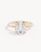 18k Solid Gold Lotus Solitaire Engagement Ring - Oval 2.5ct