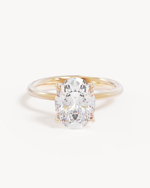 18k Solid Gold Lotus Solitaire Engagement Ring - Oval 2.5ct