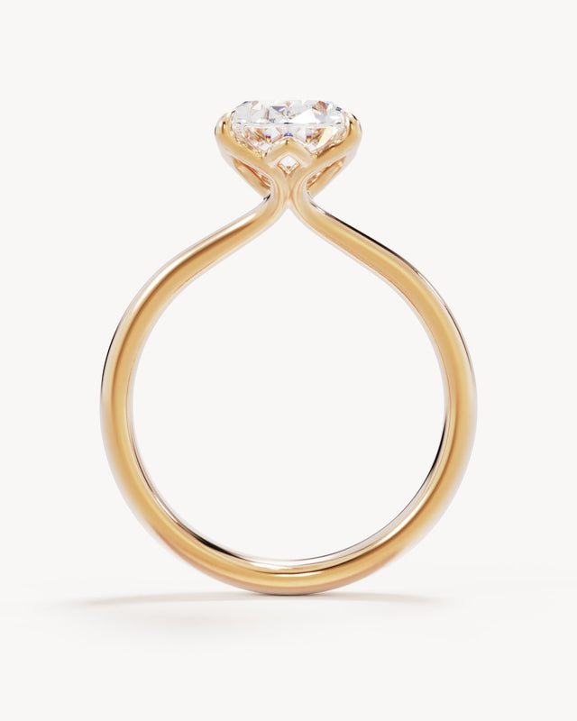 18k Solid Gold Lotus Solitaire Engagement Ring - Oval 2.5ct