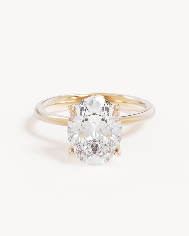 18k Solid Gold Lotus Solitaire Engagement Ring - Oval 3ct