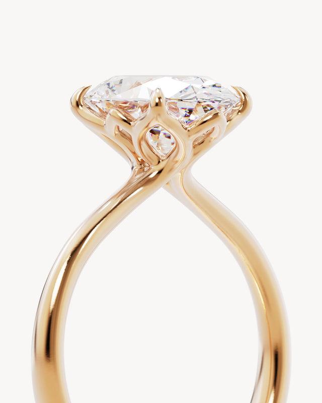 18k Solid Gold Lotus Solitaire Engagement Ring - Oval 3ct