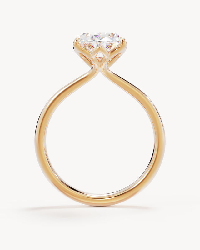 18k Solid Gold Lotus Solitaire Engagement Ring - Oval 3ct