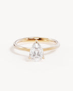 18k Solid Gold Lotus Solitaire Engagement Ring - Pear