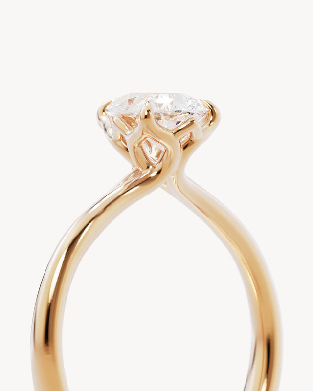 18k Solid Gold Lotus Solitaire Engagement Ring - Pear