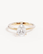 18k Solid Gold Lotus Solitaire Engagement Ring - Pear 1.5ct