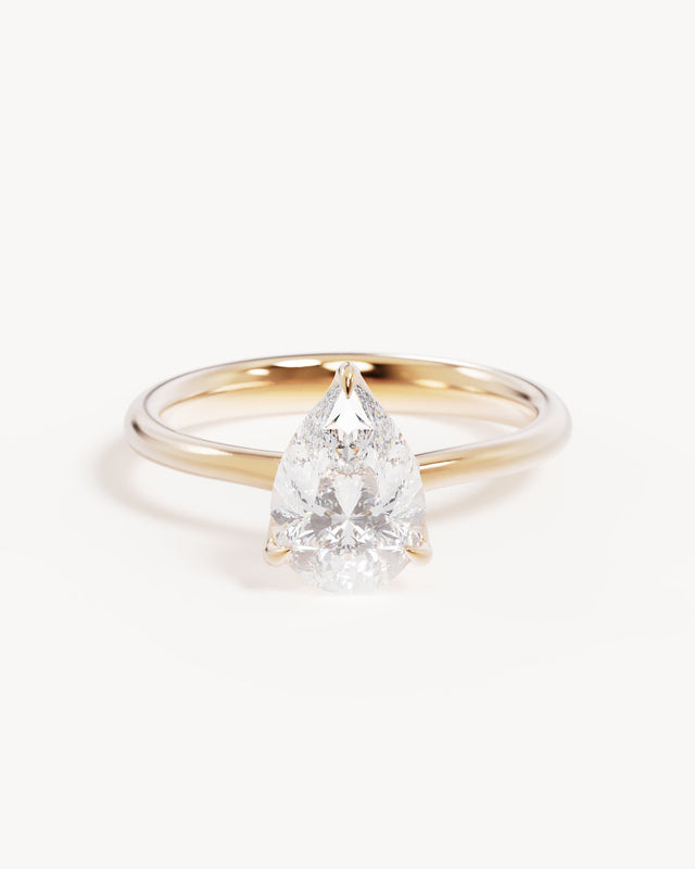 18k Solid Gold Lotus Solitaire Engagement Ring - Pear 1.5ct