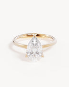 18k Solid Gold Lotus Solitaire Engagement Ring - Pear 2ct