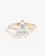 18k Solid Gold Lotus Solitaire Engagement Ring - Pear 2.5ct