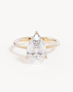 18k Solid Gold Lotus Solitaire Engagement Ring - Pear 3ct