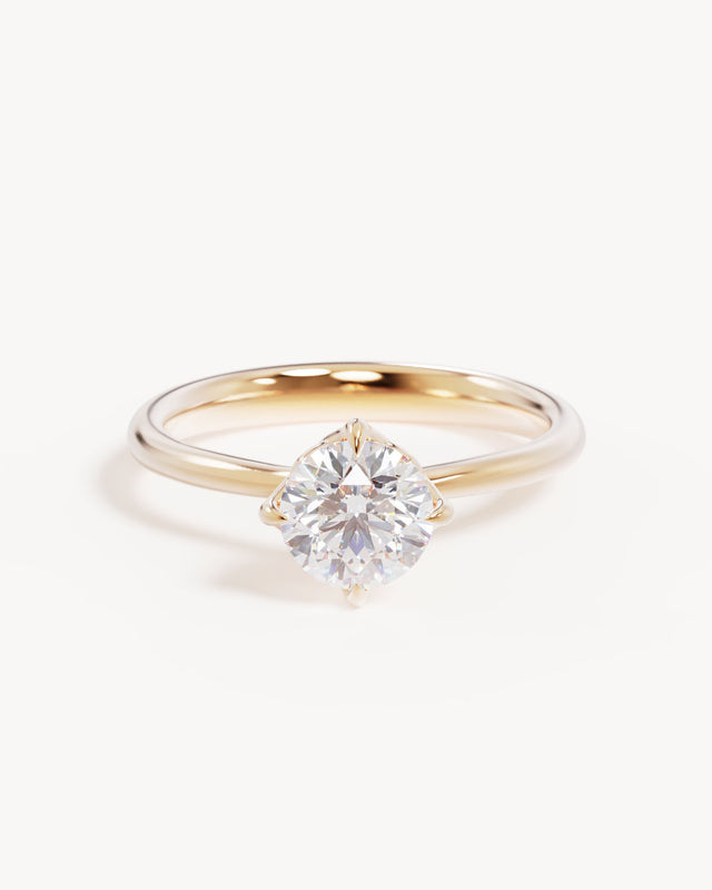 18k Solid Gold Lotus Solitaire Engagement Ring - Round