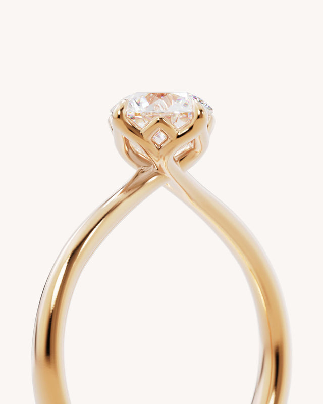 18k Solid Gold Lotus Solitaire Engagement Ring - Round