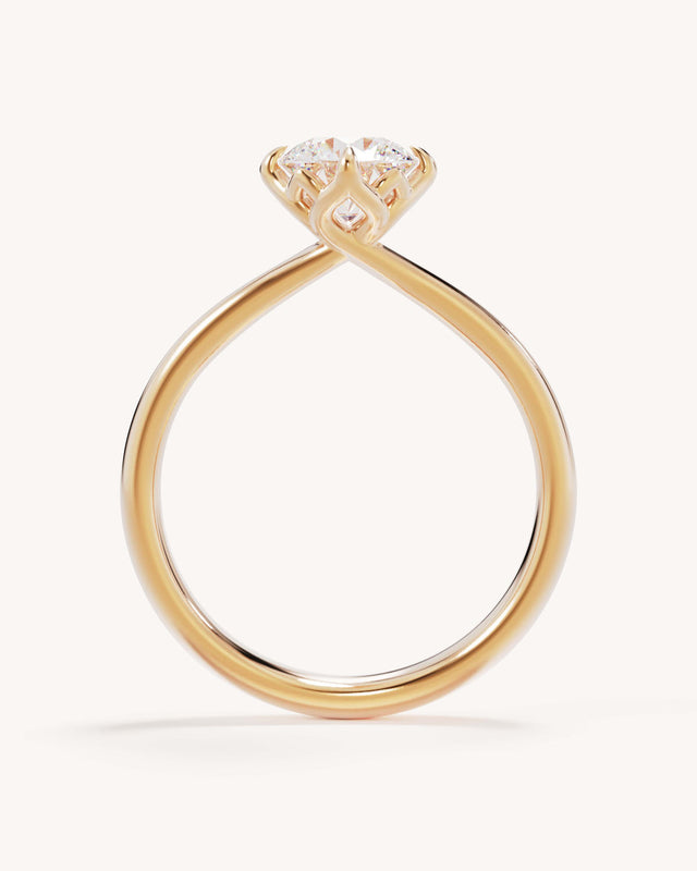 18k Solid Gold Lotus Solitaire Engagement Ring - Round