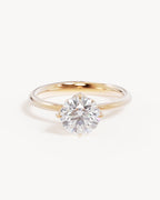 18k Solid Gold Lotus Solitaire Engagement Ring - Round 1.5ct