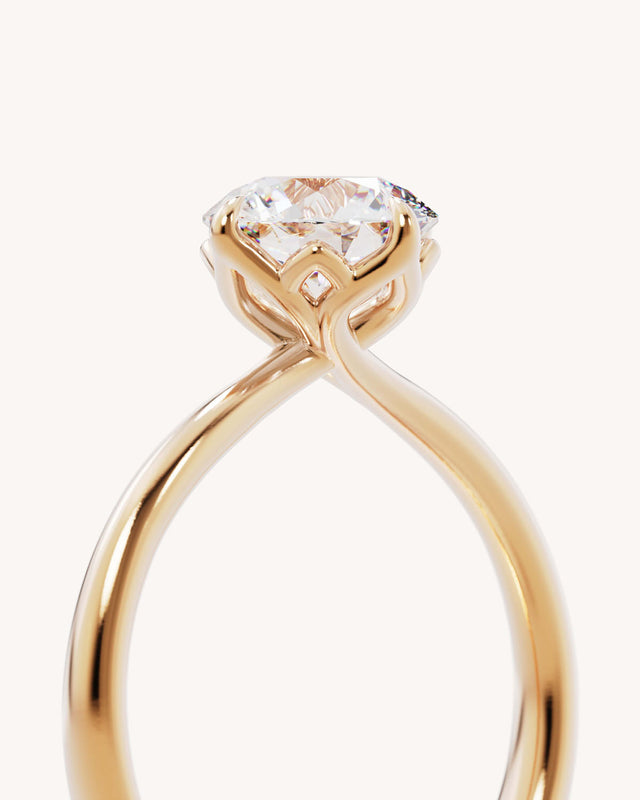 18k Solid Gold Lotus Solitaire Engagement Ring - Round 1.5ct