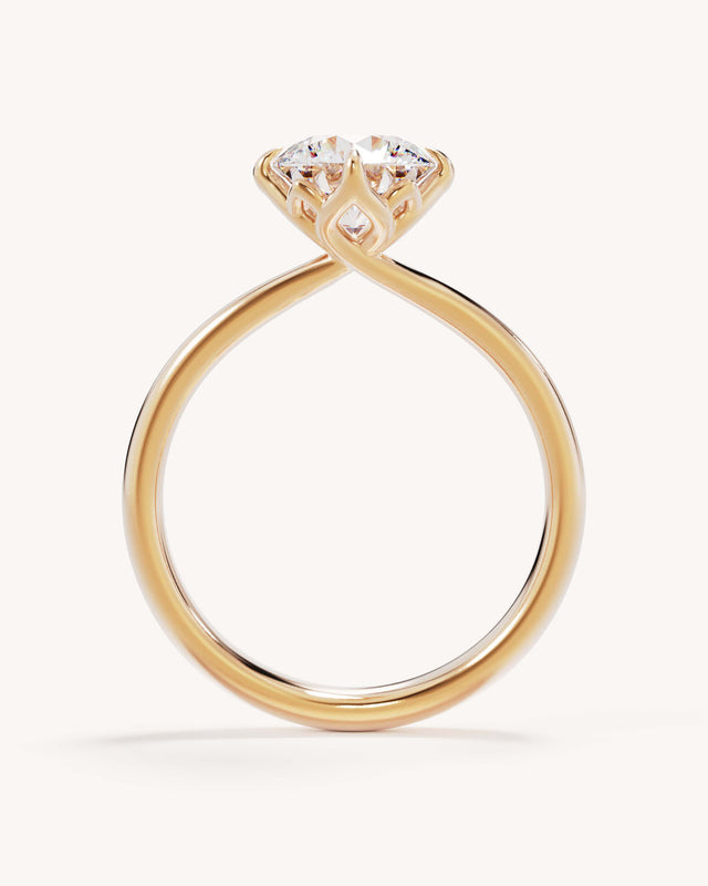18k Solid Gold Lotus Solitaire Engagement Ring - Round 1.5ct