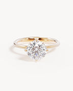 18k Solid Gold Lotus Solitaire Engagement Ring - Round 2ct