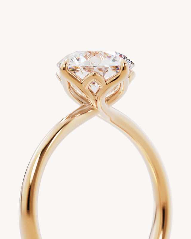 18k Solid Gold Lotus Solitaire Engagement Ring - Round 2ct