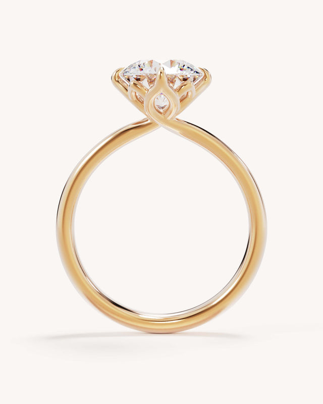 18k Solid Gold Lotus Solitaire Engagement Ring - Round 2ct
