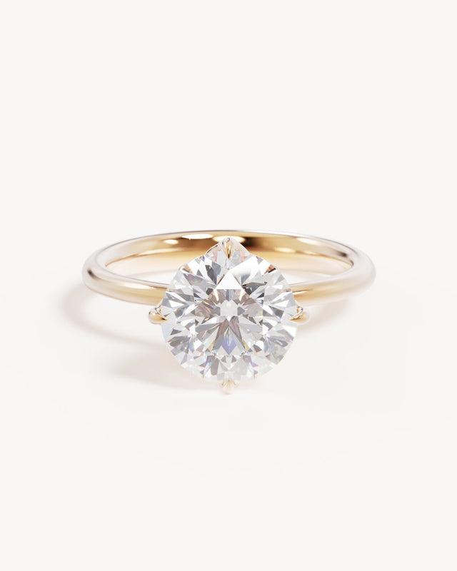 18k Solid Gold Lotus Solitaire Engagement Ring - Round 2.5ct