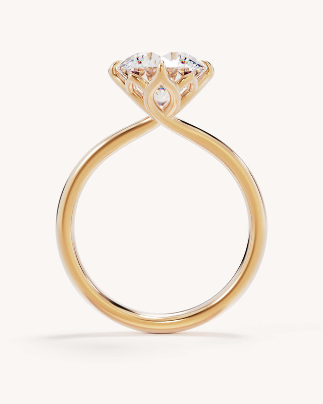 18k Solid Gold Lotus Solitaire Engagement Ring - Round 2.5ct
