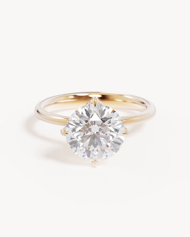 18k Solid Gold Lotus Solitaire Engagement Ring - Round 3ct