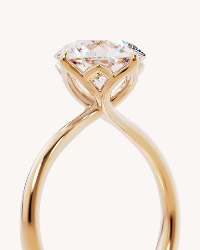 18k Solid Gold Lotus Solitaire Engagement Ring - Round 3ct