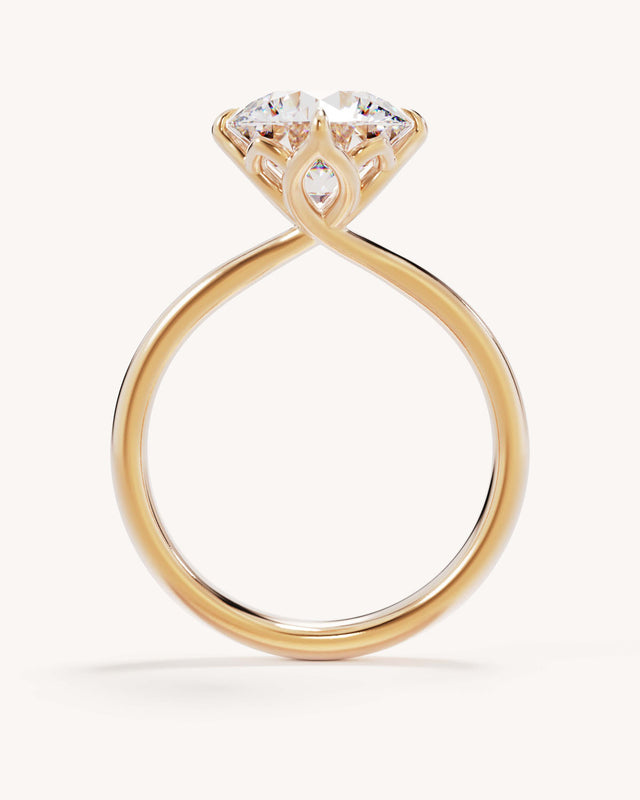 18k Solid Gold Lotus Solitaire Engagement Ring - Round 3ct