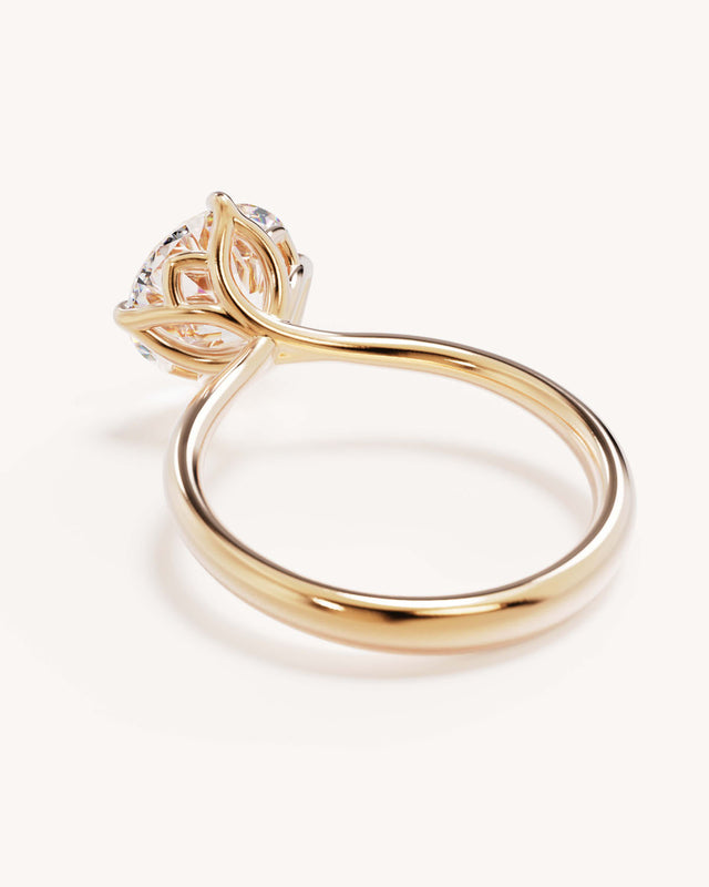 18k Solid Gold Lotus Solitaire Engagement Ring - Round 3ct