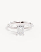 18k Solid White Gold Lotus Solitaire Engagement Ring - Emerald