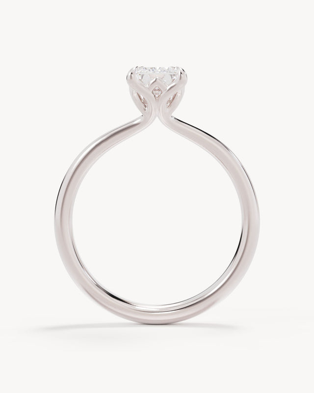 18k Solid White Gold Lotus Solitaire Engagement Ring - Emerald